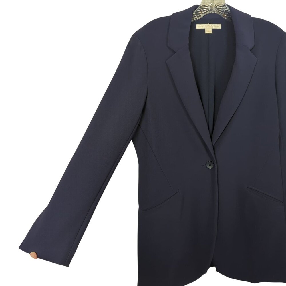 Boston Proper Blue Blazer Size 14 One button Comfortable Career Slat Pockets - Picture 3 of 16